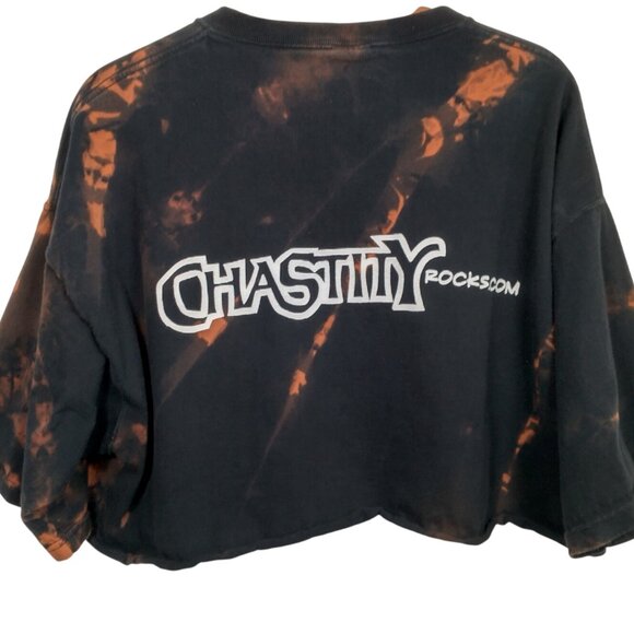 Chastity Rocks Shirt 2XL Crop Top Bleach Dyed Black Reworked Christian Religious - Picture 1 of 15